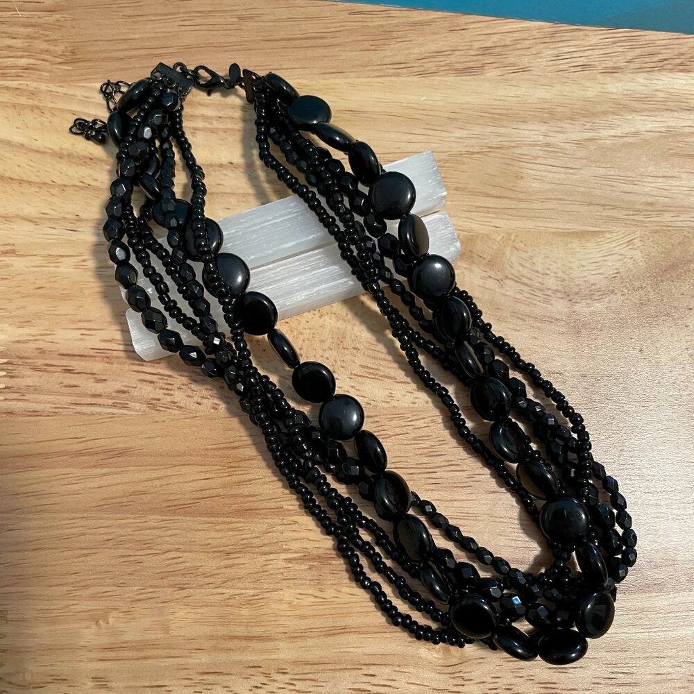 Premier Designs Multi 6-Strand Black Beaded Necklace